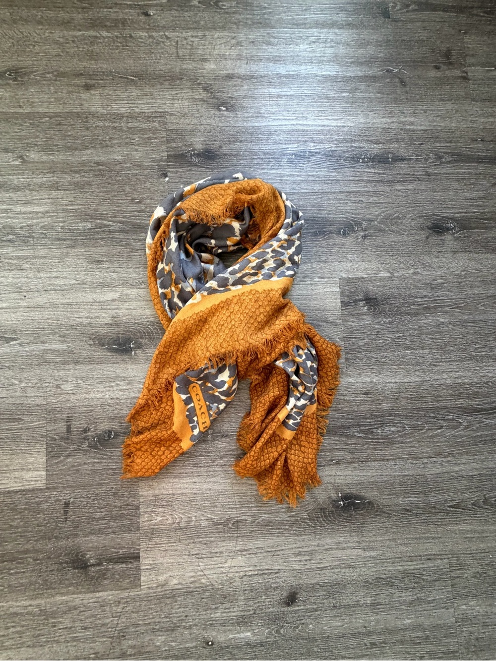 Coach Mustard Orange and Gray Patterned Women's Scarf